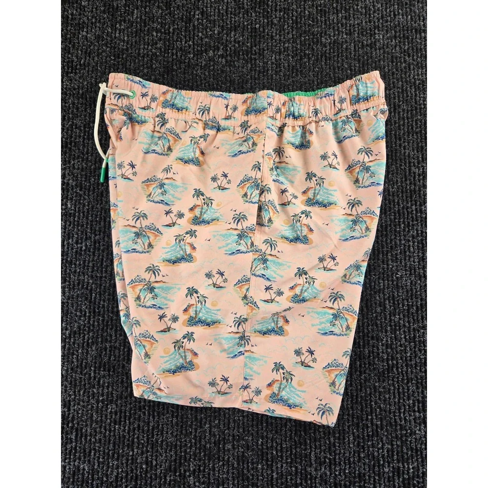 Havana Jim Mens L Tropical Palm Tree Print Swim Trunks Peach Cargo Pocket Shorts